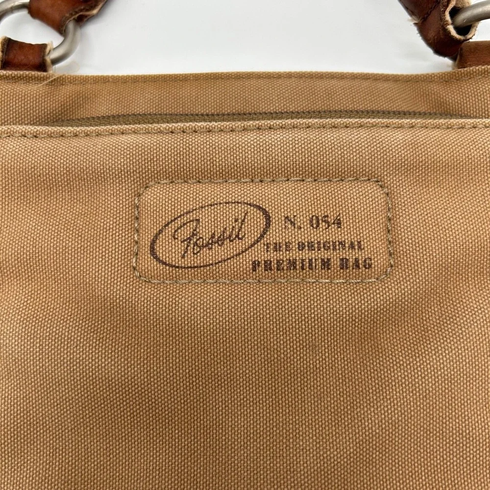 Fossil Original Premium Durable Canvas Crossbody Bag No.‎ 54 Brown Leather Trim
